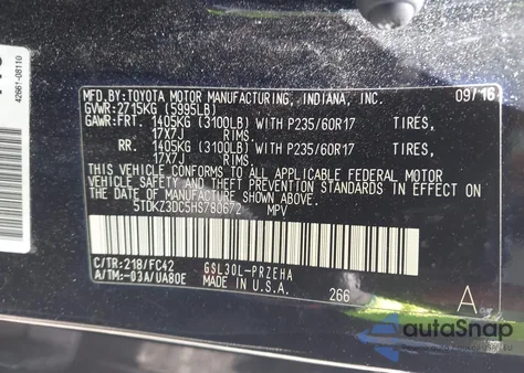 2017 Toyota Sienna Le 8 Passenger z USA, uszkodzony, nr VIN 5TDKZ3DC5HS780672